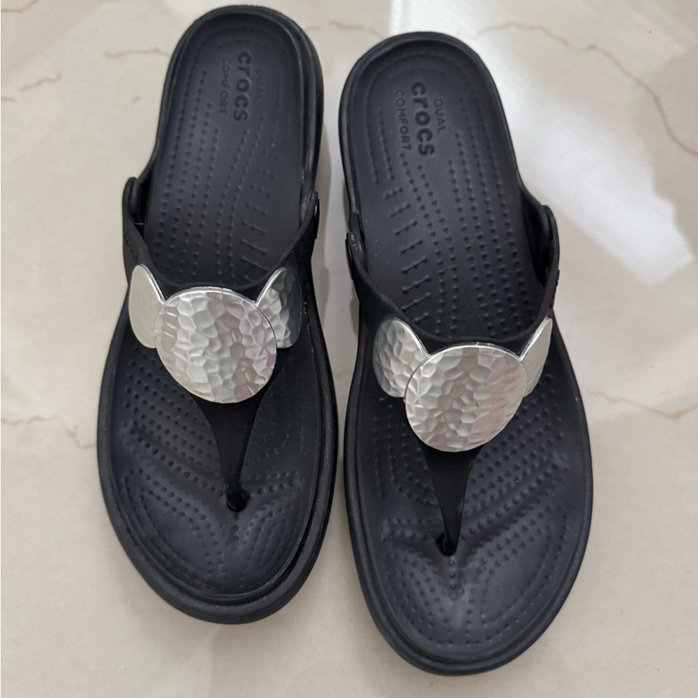 CROCS Women's Sandals in Black with Silver Accents